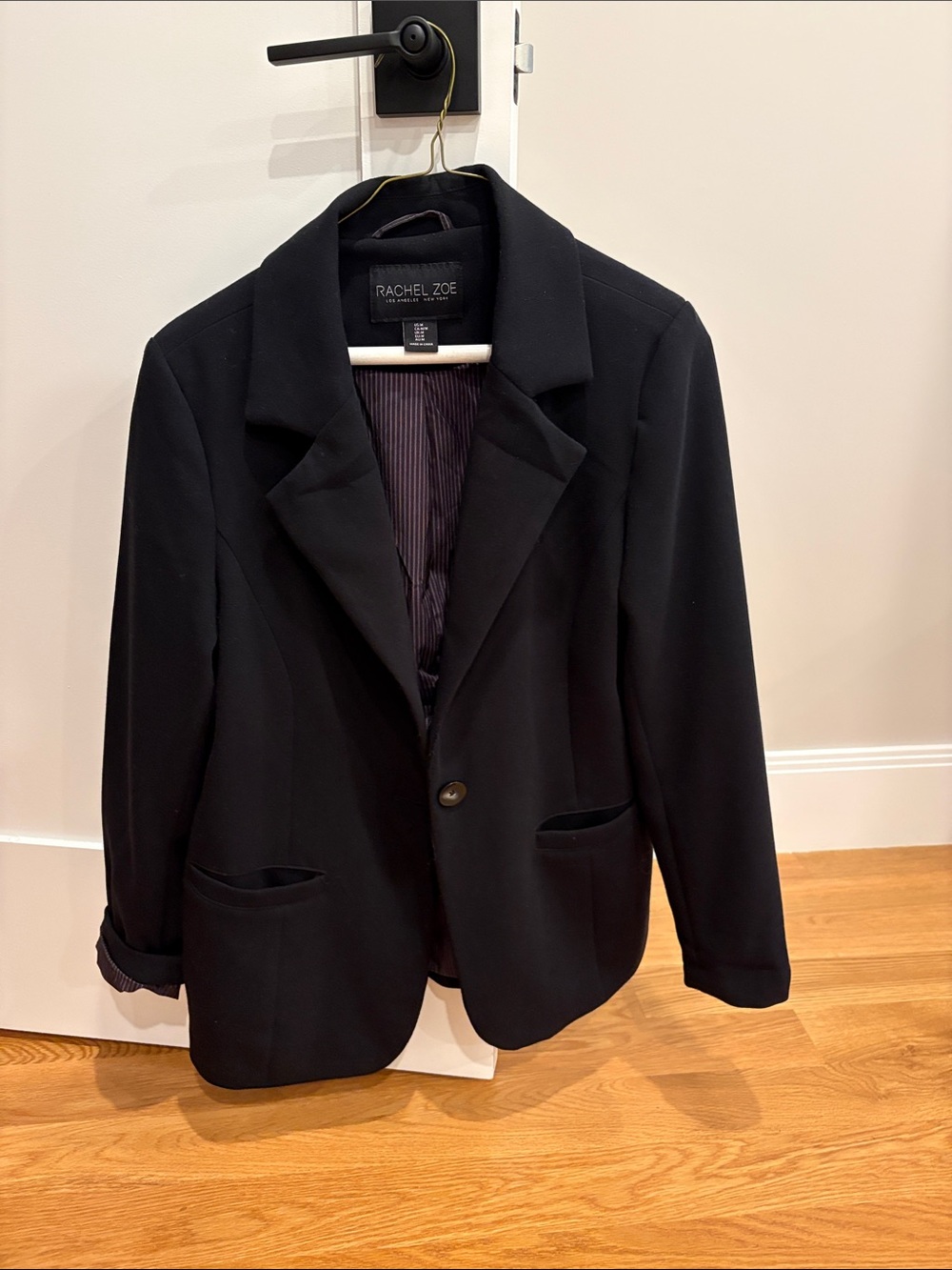 Rachel Zoe Black Single-Button Blazer with Striped Lining